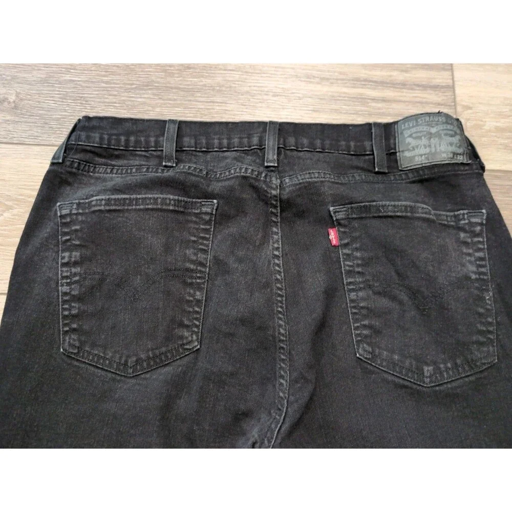 LEVI'S 514 DENIM JEANS MENS 38X32 DARK WASH BLACK STRAIGHT STRETCH EUC